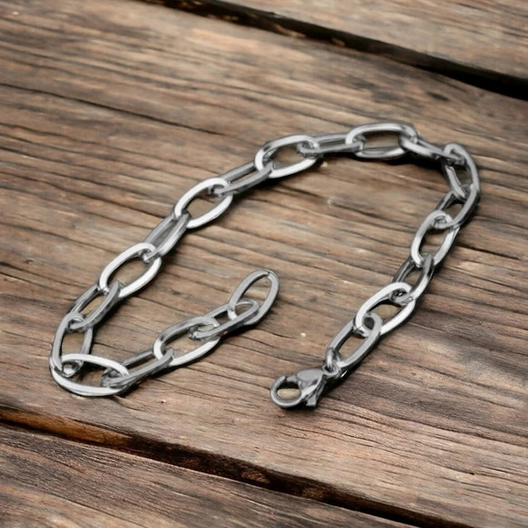 Oval link silver color metal bracelet - Picture 1 of 5